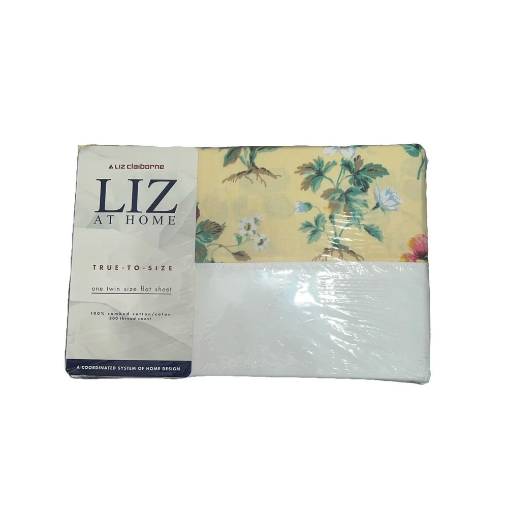 Vintage Liz Claiborne Home In Full Bloom‎ Twin Size Flat Sheet New Sealed Cotton